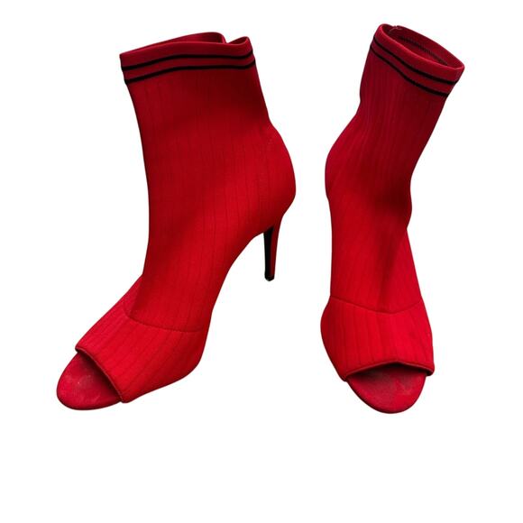 INC International Concepts Sz 9.5 M Red Sock Pull On Stiletto Heel Peep Toe EUC - Picture 1 of 5